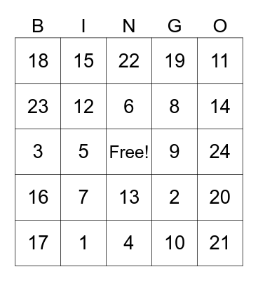 Cold Weather BINGO Card