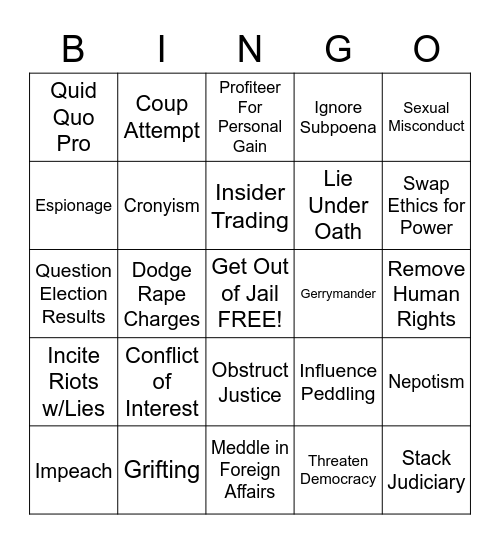 Political Bingo Card