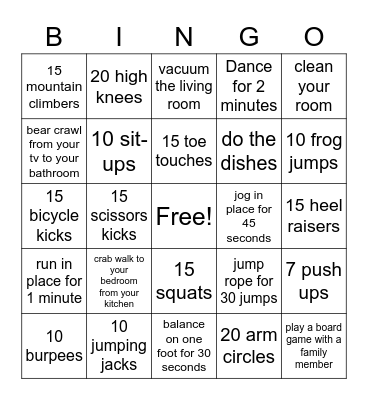 PE Bingo Card