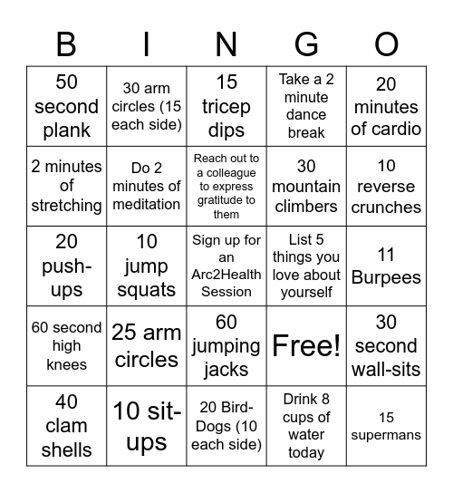 TrustArc Wellness Bingo Wednesday Bingo Card