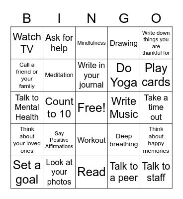 Coping Skills Bingo Card