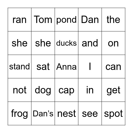 Sight Words Bingo Card