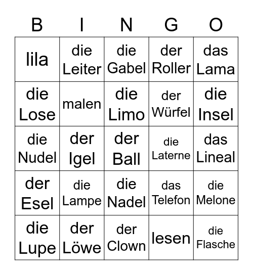 Wörter mit „L, l“ Bingo Card