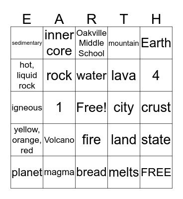Earth Bingo Card