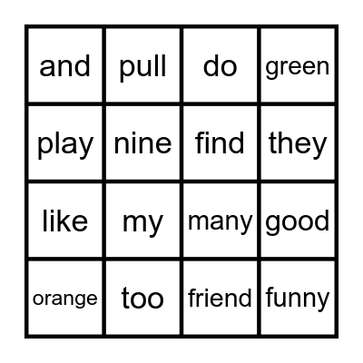 SIGHT WORD BINGO Card