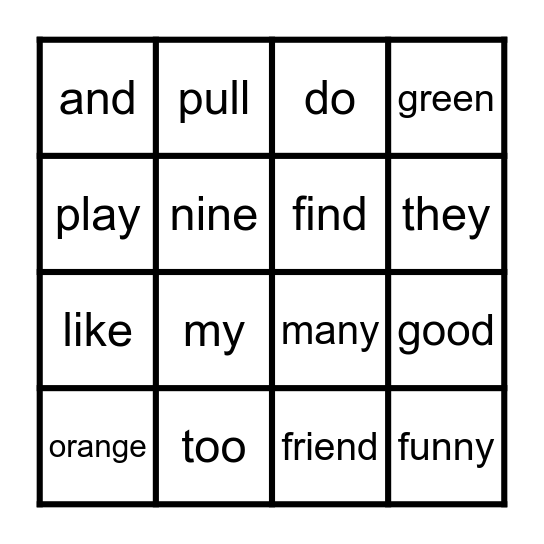 SIGHT WORD BINGO Card