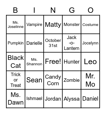 Halloween Bingo Card