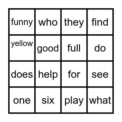 SIGHT WORD BINGO Card