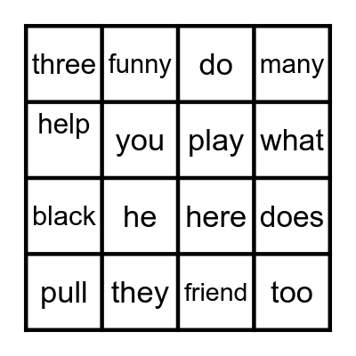 SIGHT WORD BINGO Card