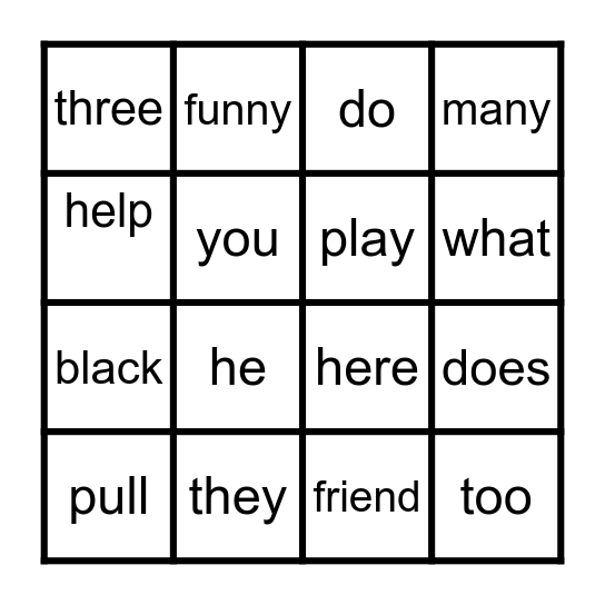 SIGHT WORD BINGO Card