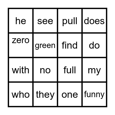 SIGHT WORD BINGO Card