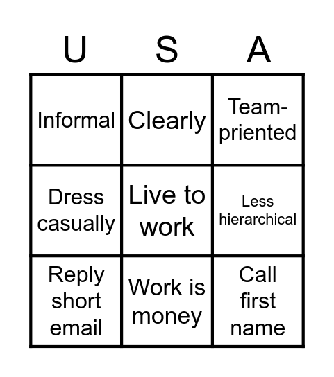 America Culture Organization Bingo Card