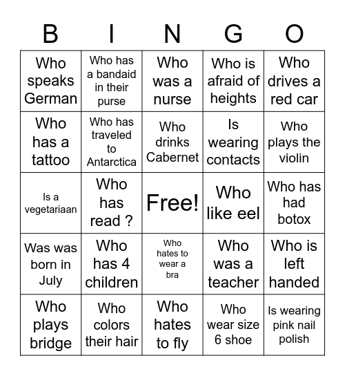 Find the Guest Bingo Card