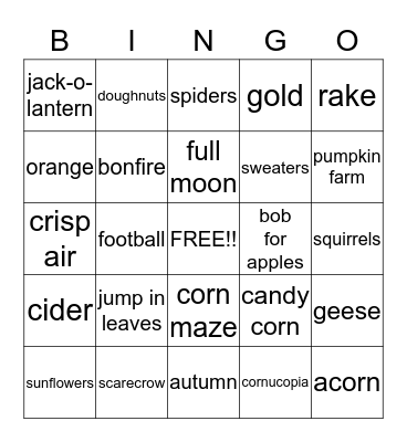 Fall Fest Bingo Card