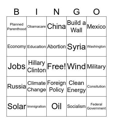 Republican Debate Bingo Card