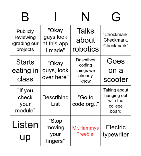 Class BINGO Card