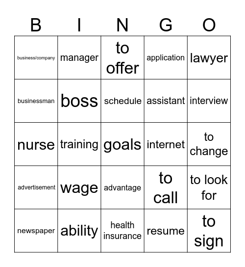 Lista #2- El Empleo Bingo Card