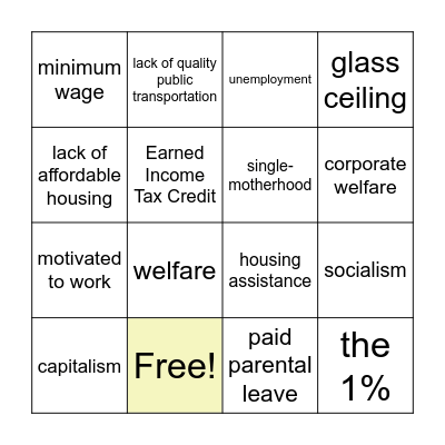 Working Poor Bingo Card