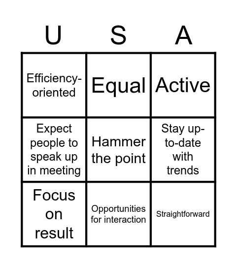 America Culture Organization Bingo Card