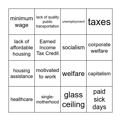 SOC 150: Poverty Bingo Card