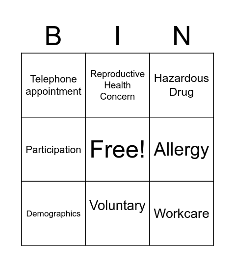 Medical Surveillance Program Bingo Card