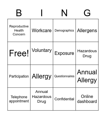 Medical Surveillance Program Bingo Card