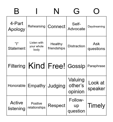 Friendship Bingo Card