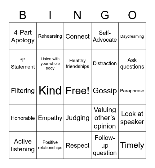 Friendship Bingo Card