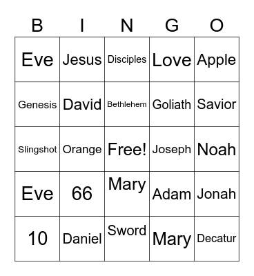 Bible Bingo Card