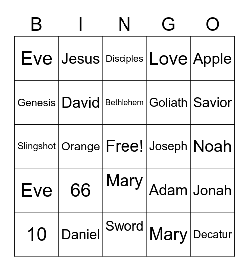 Bible Bingo Card