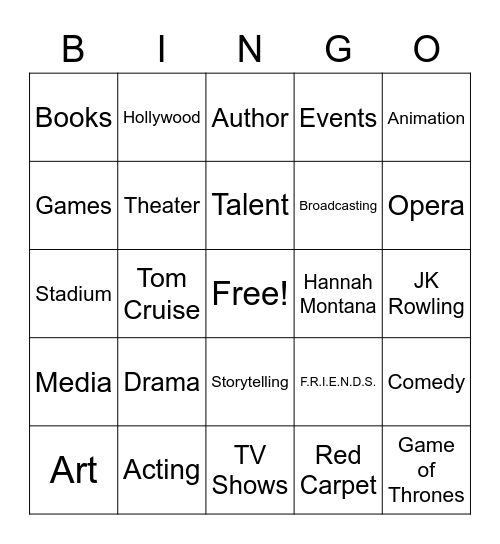 Entertainment Bingo Card