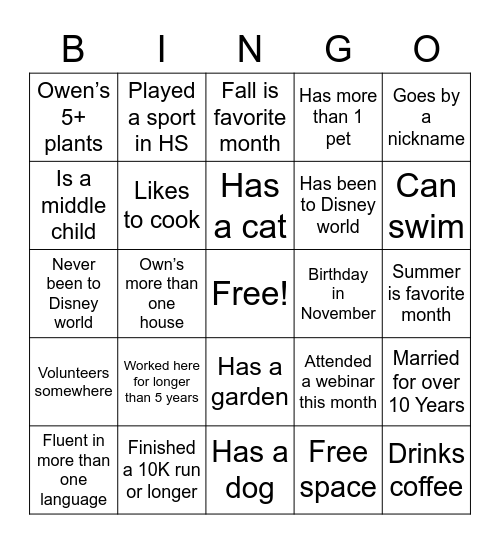 Untitled Bingo Card