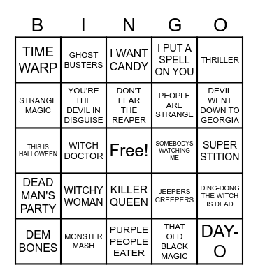 Halloween Music Bingo Card