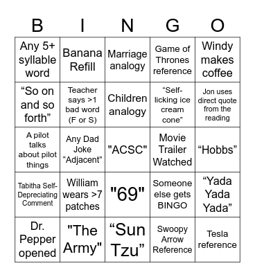 19 Bingo Card