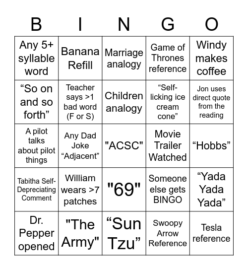 19 Bingo Card