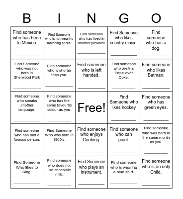 Find Someone Who Bingo Card