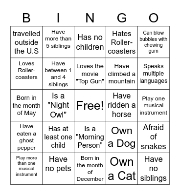 Get to Know You BINGO Card