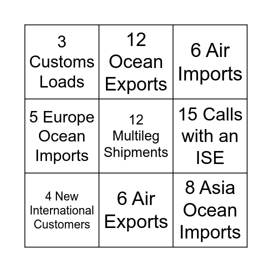 International Bingo Card