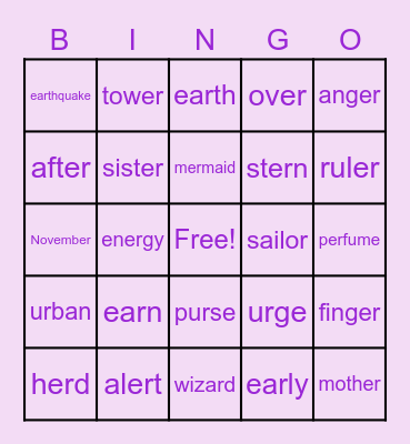 "ER" BINGO Card