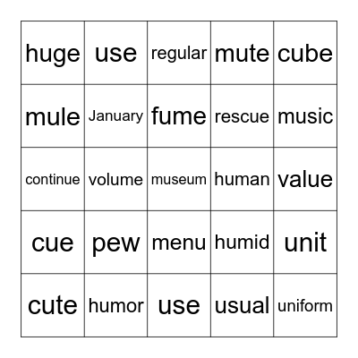 Long u Bingo Card