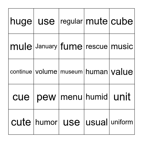 Long u Bingo Card