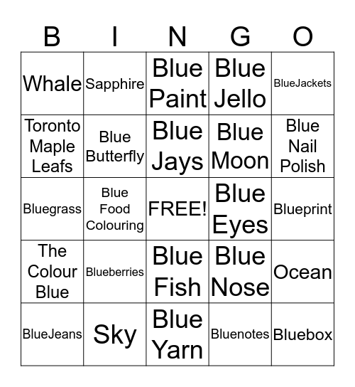 Things That are Blue  Bingo Card
