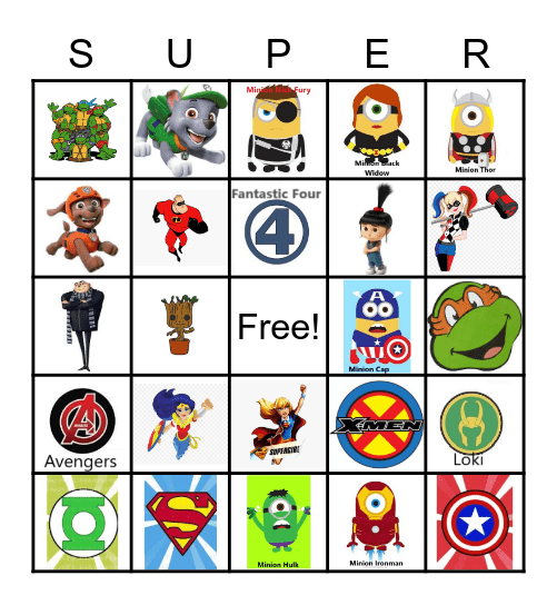 Super Heros Bingo Card