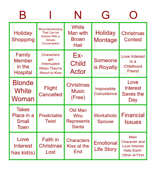 Hallmark Bingo Card