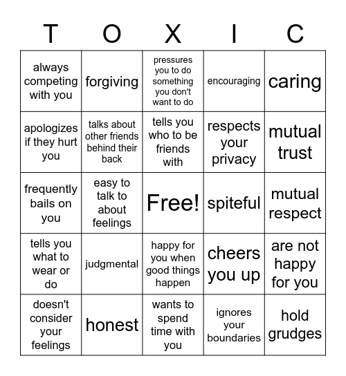 Toxic or Not? Bingo Card