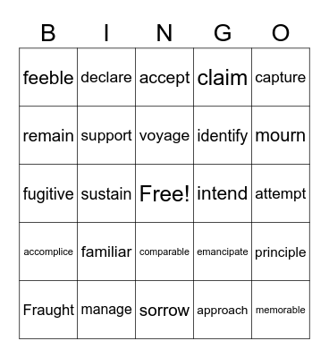 Vocabulary Bingo Card