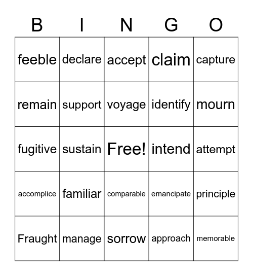 Vocabulary Bingo Card