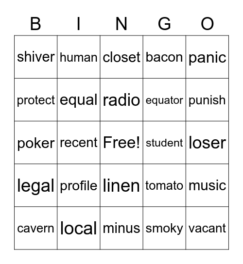 Open Syllables Bingo Card