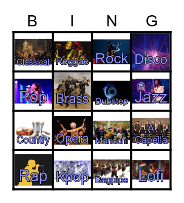 Musical Genre Checklist! Bingo Card
