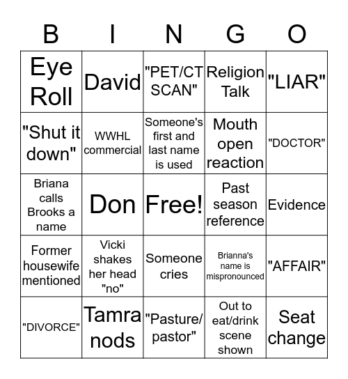 RHOC BINGO Card